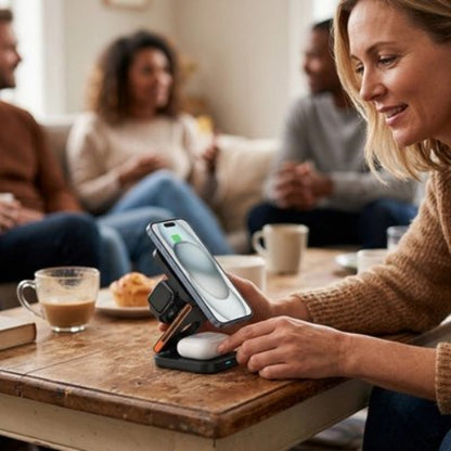 station de charge multiports femme avec des amies