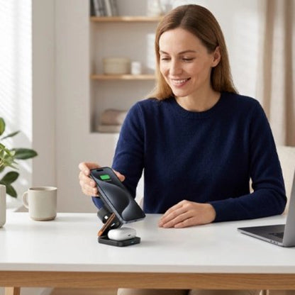 station de charge multiports femme cuisine cafe bureau
