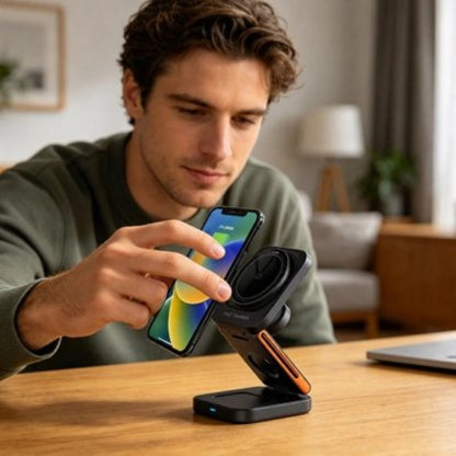 station de charge multiports jeune homme avec iphone