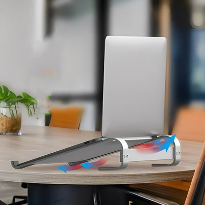 Support ordinateur portable gestion câbles  passages prévus organiser fils 