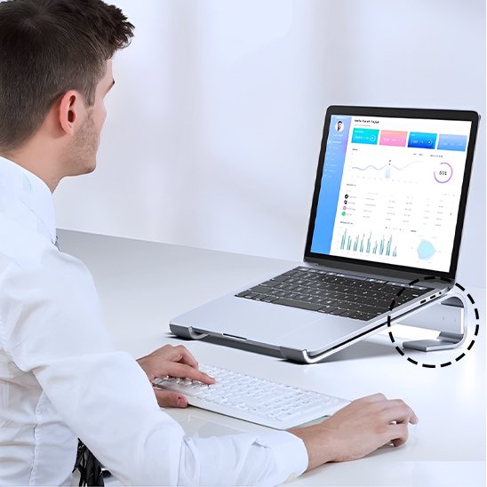 Support ordinateur portable position travail confortable 