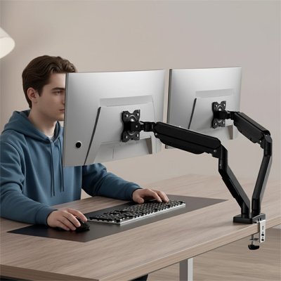 support ecran pc ergonomique ajustable deux bras