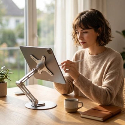 support pour tablette ajustable et stable femme salon travail