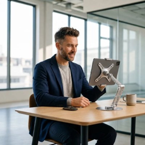 support pour tablette ajustable et stable homme bureau cafe travail