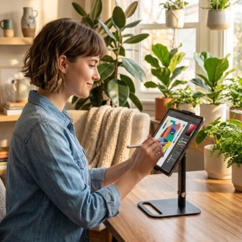 support pour tablette ajustable mains libres femme beaucoup plante