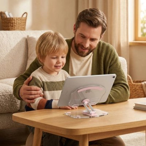 support pour tablette reglable et stable garcon avec papa