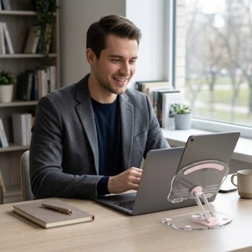 support pour tablette reglable et stable homme carnet de note portable